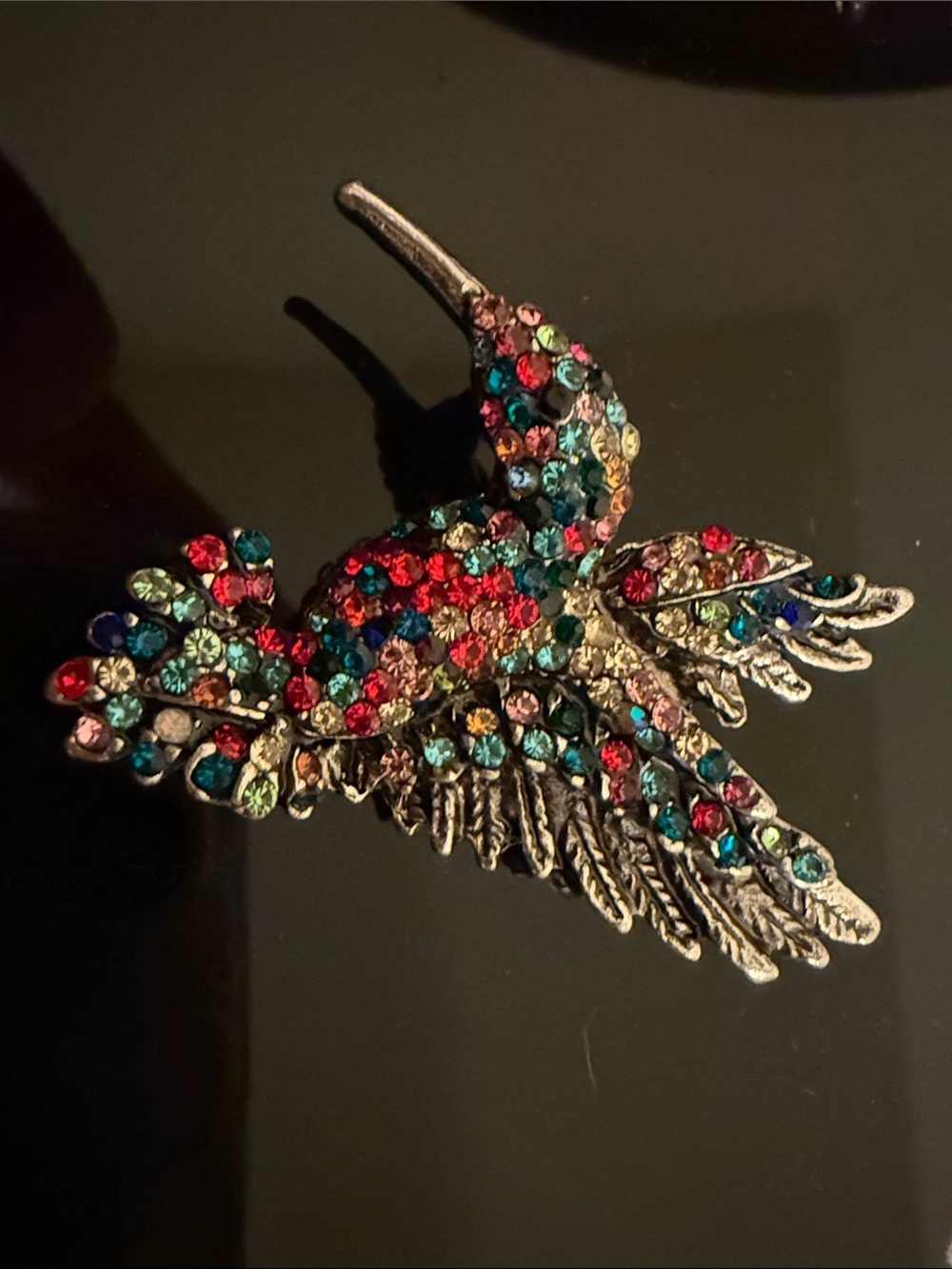 Colorful Rhinestone Hummingbird Brooch